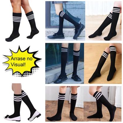 Imagem de Meia Colegial Meião Futebol 3/4 Unissex com Listras 5 opções cores