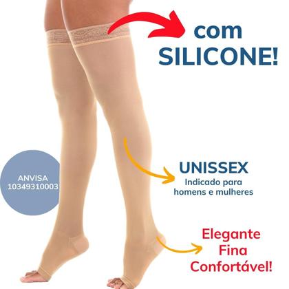 Imagem de Meia Compressiva 6000 AGH 7/8 Meia Coxa 20-30 mmHg Pé Aberto Bege - Venosan