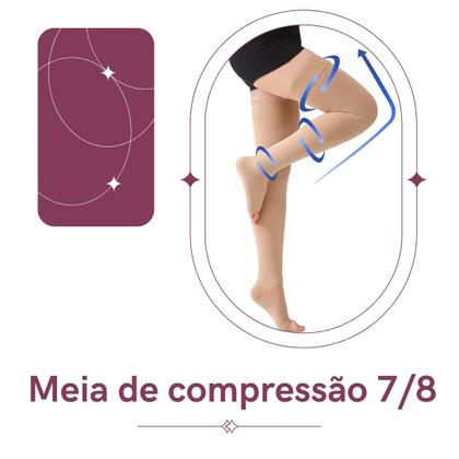 Imagem de Meia Compressiva 7/8 Bege 20-30 MMhg Sem Ponteira Melhora a Circulação Anti Cansaço