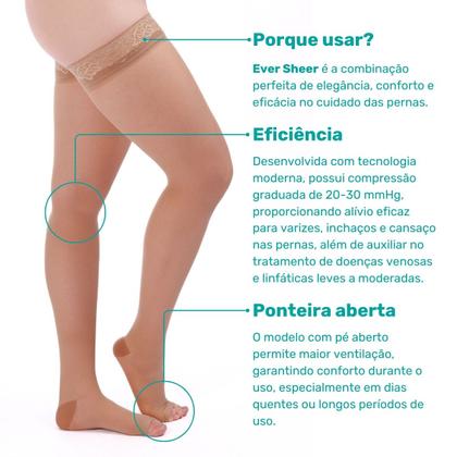 Imagem de Meia Coxa 7/8  Sigvaris Ever Sheer  20-30mmhg Ponta Aberta - Natural