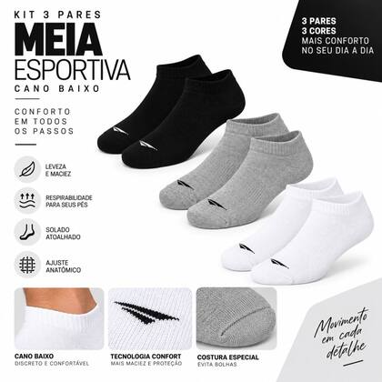 Imagem de Meia esportiva penalty adulto cano baixo x3 pares 39-44