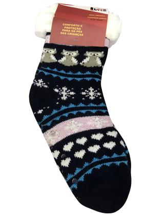 Imagem de Meia Infantil Forrada Solado Antiderrapante Pantufa Felpuda Térmica Quentinha Inverno Unissex