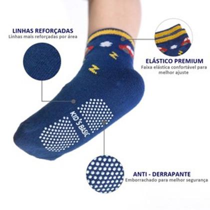 Imagem de Meia Infantil Menino Com antiderrapante Kit com 12 pares Cano médio