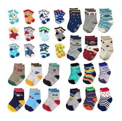 Imagem de Meia Infantil Menino Com antiderrapante Kit com 12 pares Cano médio