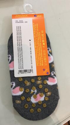 Imagem de Meia Infantil Puket Sapatilha Antiderrapante Elástico Confortável Cinza Cisne 23 a 27 Com Aroma