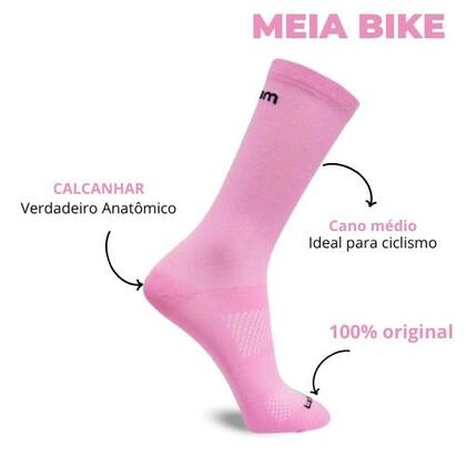 Imagem de Meia Lisa Rikam Bike Ciclista Corrida Cano Médio Feminina