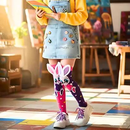 Imagem de Meia Maluca Divertida Cano Alto 3D Menina Menino Infantil