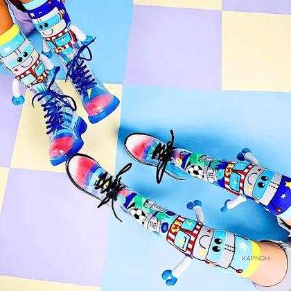 Imagem de Meia Maluca Divertida Cano Alto 3D Menina Menino Infantil