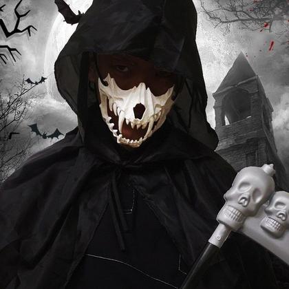 Imagem de Meia Máscara Mandíbula Caveira Animal Estilizada Halloween