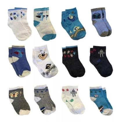 Imagem de Meia Masculina INFANTIL BEBÊ ANTIDERRAPANTE Kit com 03 pares