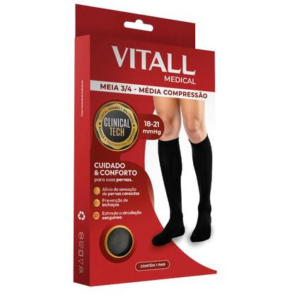 Imagem de Meia Média Compressão 1802 Com Ponteira 1821 mmHg Varizes Inchaço Trabalho Vitall