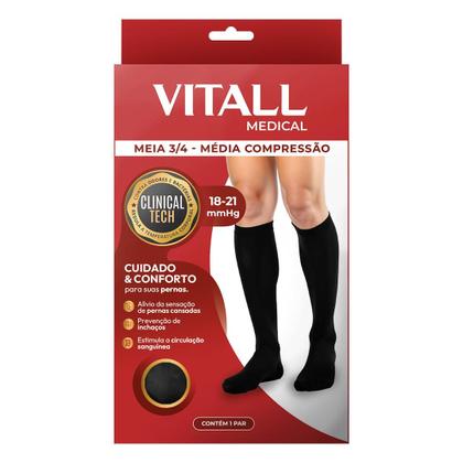Imagem de Meia Média Compressão 1802 Com Ponteira 1821 mmHg Varizes Inchaço Trabalho Vitall