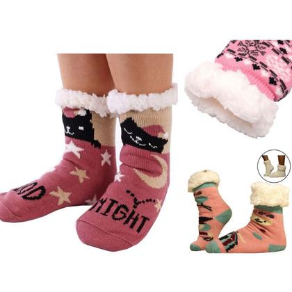 Imagem de Meia Pantufa Infantil Bebê: Lã Forrada com Pelúcia e Solado Antiderrapante - 0 a 2 anos Menina