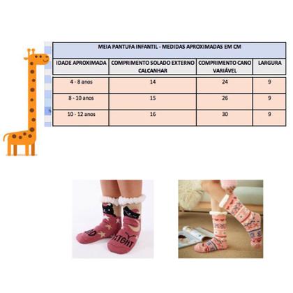 Imagem de Meia Pantufa Infantil Menina: Lã Forrada com Pelúcia e Solado Antiderrapante - 4 a 12 anos Menina