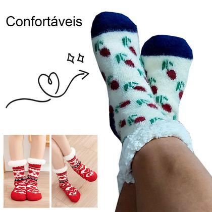 Imagem de Meia Pantufa Inverno Feminino: Kit com 5 meias sortidas Tamanho Único Antiderrapante