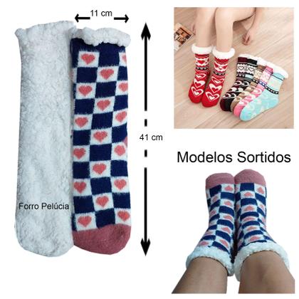 Imagem de Meia Pantufa Inverno Feminino: Kit com 5 meias sortidas Tamanho Único Antiderrapante