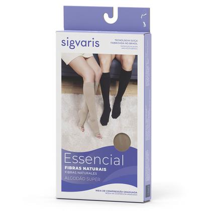 Imagem de Meia Panturrilha (3/4) Sigvaris Algodão Super 20-30mmHg G (Tamanho Grande) Normal Ponteira Aberta Cor Bege