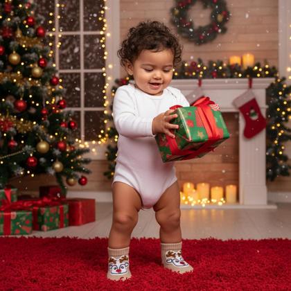 Imagem de Meia Para Bebê Pantufa 3d 0 a 6 Meses Unissex Especial Natal Encantado