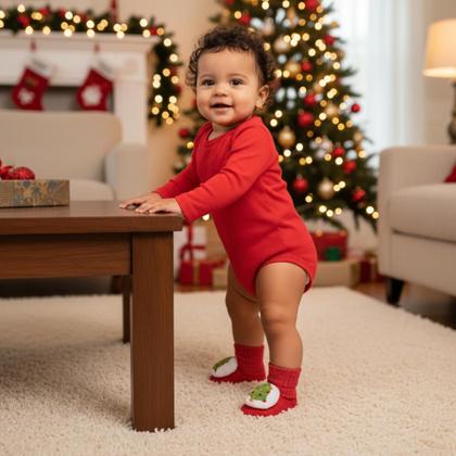 Imagem de Meia Para Bebê Pantufa 3d 0 a 6 Meses Unissex Especial Natal Encantado