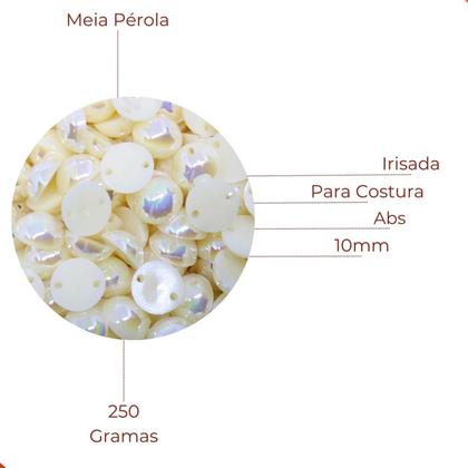 Imagem de Meia Perola Para Costura Irisada 10mm Em Abs Com 250Gr