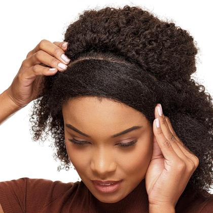 Imagem de Meia Peruca Cabelo Natural Cacheado 40cm Textura Coily De Benguela 180g, Castanho Escuro