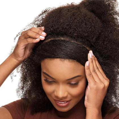 Imagem de Meia Peruca Cabelo Natural Cacheado 60cm Textura Kinky De Benguela 220g, Castanho Escuro