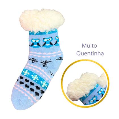 Imagem de Meia Térmica Antiderrapante Forrada Lã Quentinha Inverno e Frio Intenso