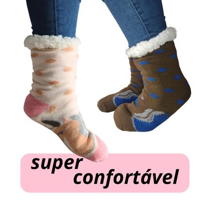 Imagem de Meia Térmica Forrada Lã Adulto Antiderrapante Frio Feminina