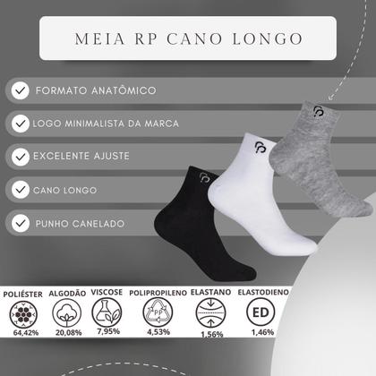 Imagem de Meia Unissex Lisa Cano Longo Kit com 3 Pares Poliéster