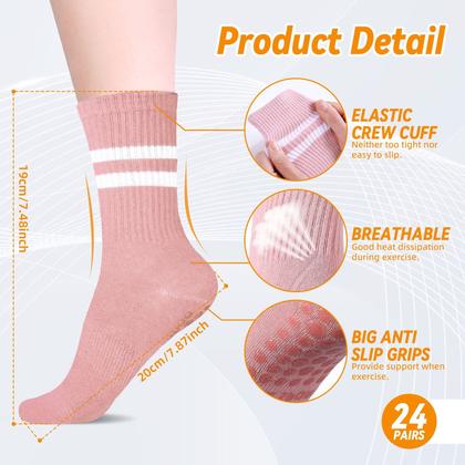 Imagem de Meias de Pilates antiderrapantes, 24 pares, alça de algodão e silicone