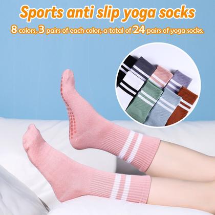 Imagem de Meias de Pilates antiderrapantes, 24 pares, alça de algodão e silicone