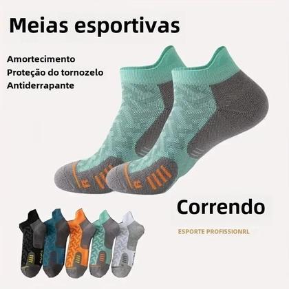 Imagem de Meias Esportivas Masculinas Antiderrapantes - 4 Pares Respiráveis de Secagem Rápida para Corrida