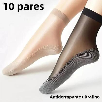 Imagem de Meias Femininas de Algodão Antiderrapantes - 10 Pares com Elástico e Absorção de Suor