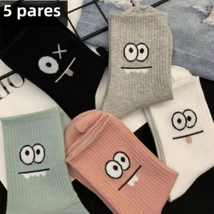 Imagem de Meias Femininas Divertidas - 5 Pares de Meias Confortáveis com Estampas Fofas