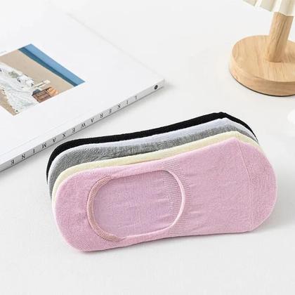 Imagem de Meias Invisíveis Femininas 5 Pares Algodão Silicone Antiderrapante Respirável Finas Casuais Meias De
