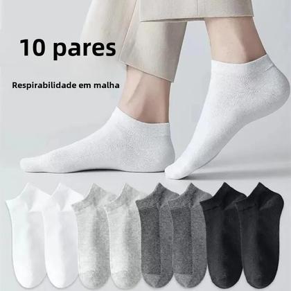 Imagem de Meias Masculinas de Algodão - 10 Pares Respiráveis para Verão e Esportes