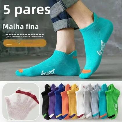 Imagem de Meias Masculinas de Algodão - 5 Pares de Meias Finas, Respiráveis e Confortáveis