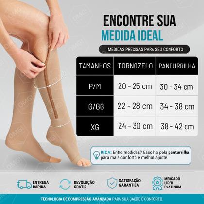 Imagem de Meias Para Tratamento Médico Ortopédico Varizes Edema Trombose Unissex Preta De Compressão Com Zíper