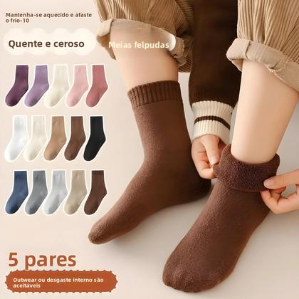 Imagem de Meias Térmicas Infantis Forradas Com Lã, 5 Pares, Quentes De Inverno, Cano Médio, Estilo Coreano,