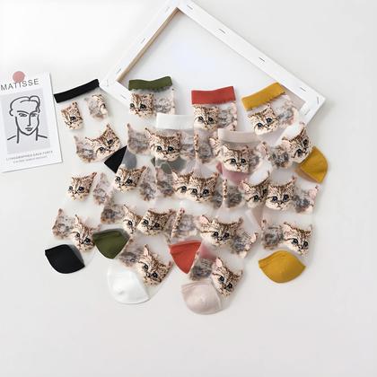 Imagem de Meias Transparentes De Gato Kawaii Para Mulheres Moda Japonesa Coreana Verão Fina De Fibra De Vidro