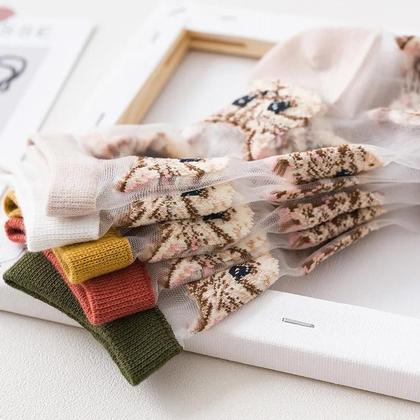 Imagem de Meias Transparentes De Gato Kawaii Para Mulheres Moda Japonesa Coreana Verão Fina De Fibra De Vidro