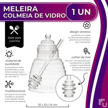 Imagem de Meleira Colmeia Vidro Transparente Incolor Borossilicato Dispenser Para Mel - 300ml - Mimo Style