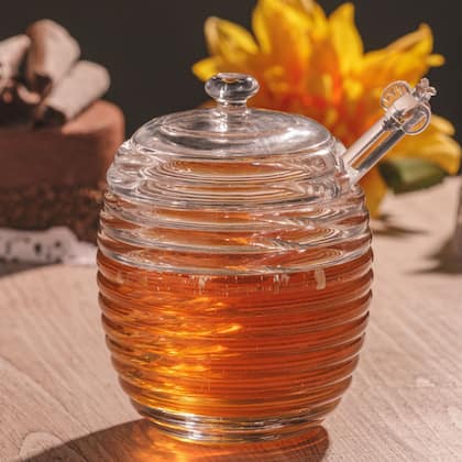 Imagem de Meleira de cristal com pegador e tampa colmeia  210ml