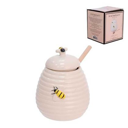 Imagem de Meleira de Porcelana c/Colher Madeira Bee 300ml Hauskraft