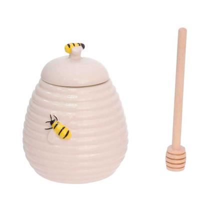 Imagem de Meleira de Porcelana c/Colher Madeira Bee 300ml Hauskraft