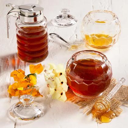 Imagem de Meleira de Vidro 280ml com Dosador Pote para Mel Lyor Tampa de Plástico Cromada Transparente