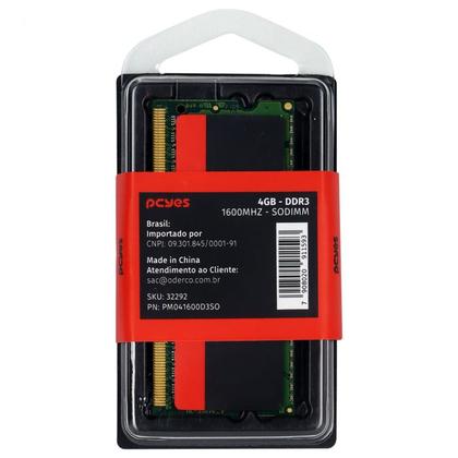 Imagem de Memoria pcyes sodimm 4gb ddr3 1600mhz - pm041600d3so
