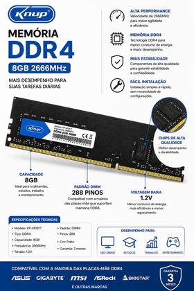 Memória RAM 8GB DDR4 2666MHz DIMM Desktop PC Gamer 288 Pinos Alta