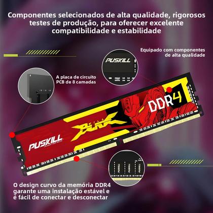 Imagem de Memória RAM DDR4 de mesa PUSKILL 32GB 16GB 8GB 3200MHz 2666MHz 1.2V Memória UDIMM