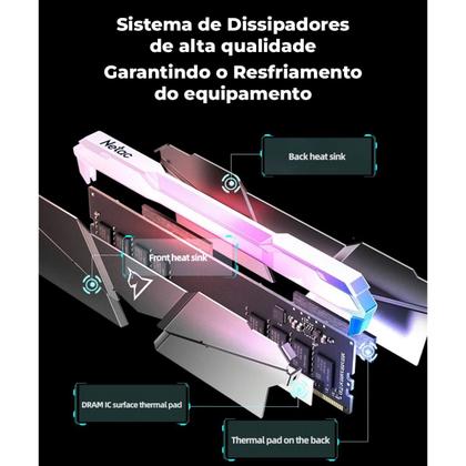 Imagem de Memoria Ram Ddr4 Rgb 16gb Dual (2x8gb) Netac Shadow 3200mhz